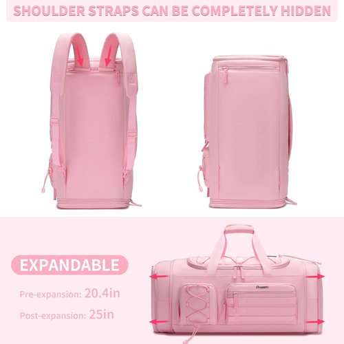 Bosstin Gym Bag - 45L Travel Duffle for Men & Women | Sports Backpack with Shoe Compartment - Pink
