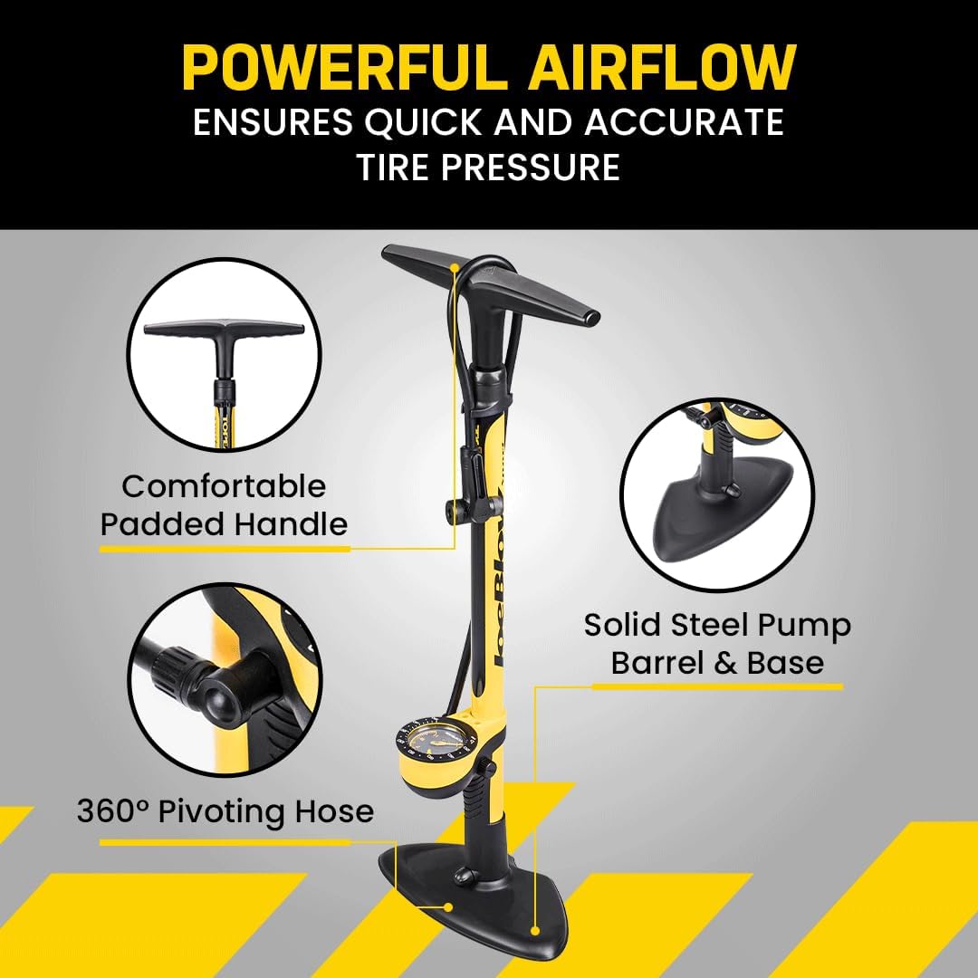 Topeak JoeBlow Sport III High-Pressure Bike Floor Pump - 160 PSI, Durable Steel, Ergonomic Handle, Fits All Valves