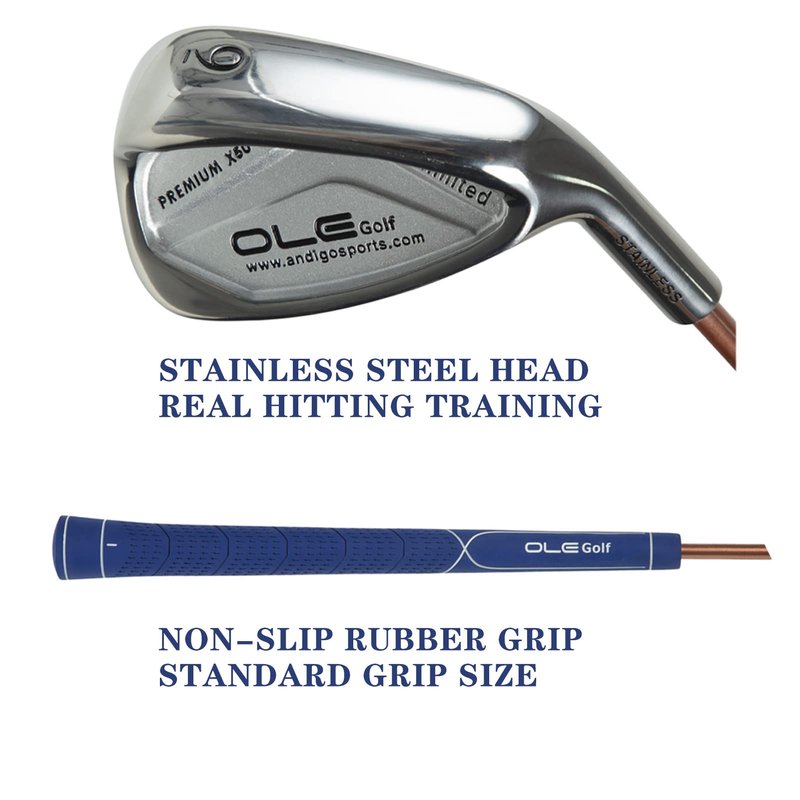 Golf Swing Trainer 9 Iron Flexible Shaft Training Aid Golf Swing Training Club -OLE ANDIGO Golf Equipment for Improve Strength Rhythm,Chipping,Half Swing,Full Practice-Training Manual