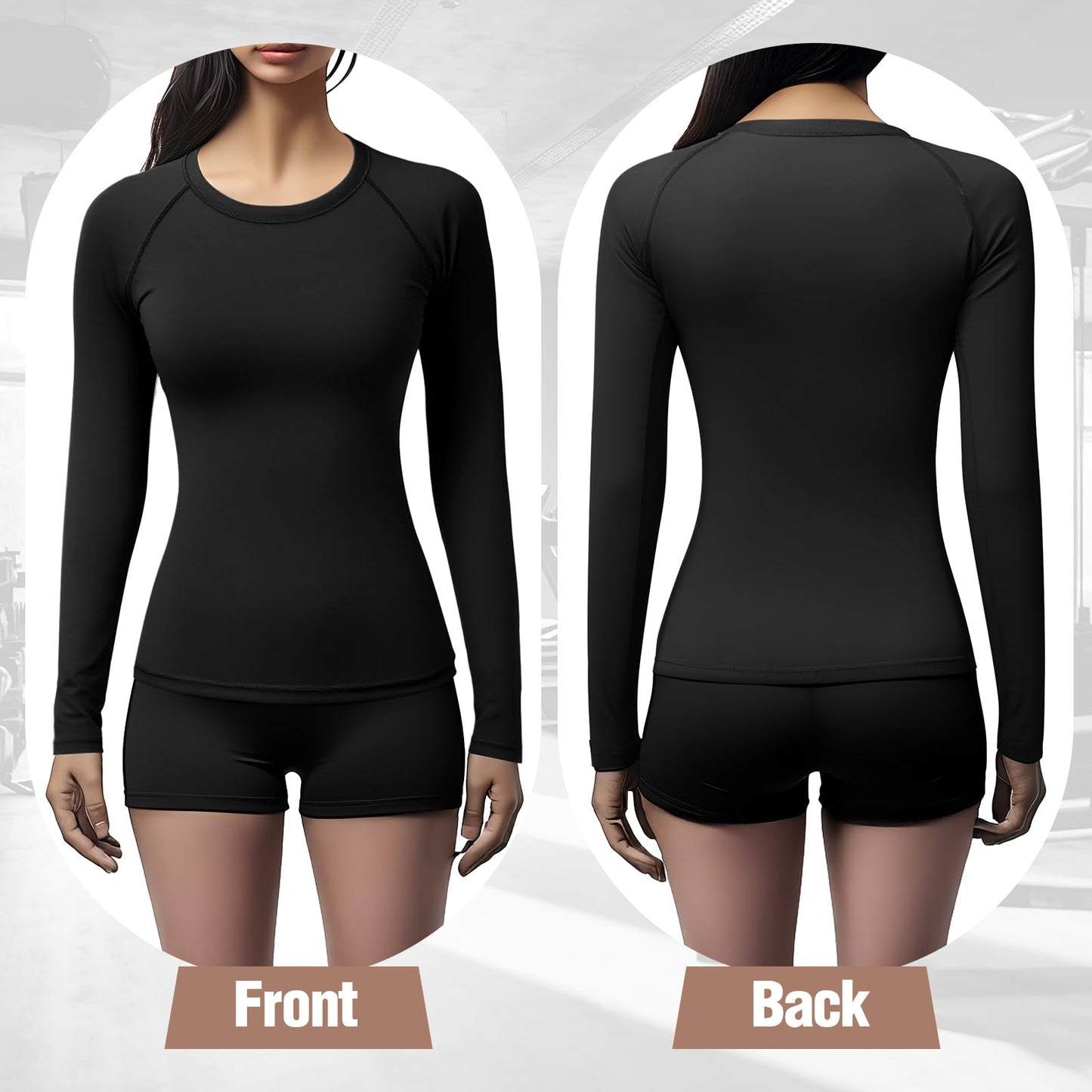 Simlakey 5 Pack Women's Compression Shirt Long Sleeve Workout Shirts Quick Dry Fitted Athletic Tops Gym Yoga Running(Black,L)