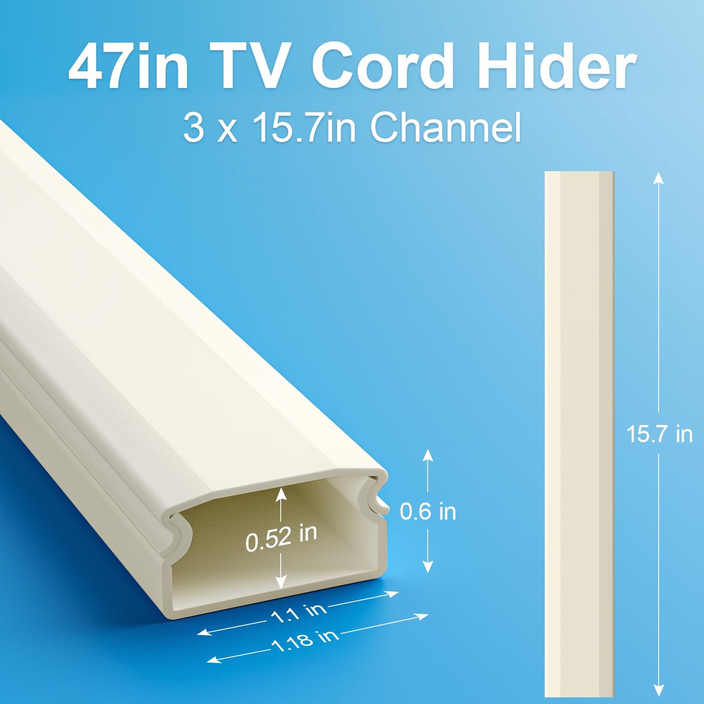 Yecaye TV Cord Hider, 47In Large Cable Hider, Wire Covers for 4 Cords, Wire Hiders for TV on Wall, Cable Raceway Concealer, 3×L15.7in W1.18in H0.6in, Beige