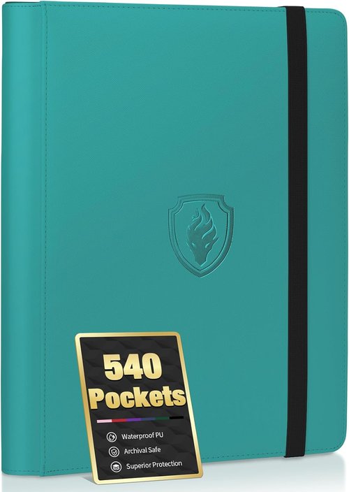 Fabmaker Premium 9 Pocket Card Binder - Sturdy Trading Card Album for 540 Cards | Turquoise Color
