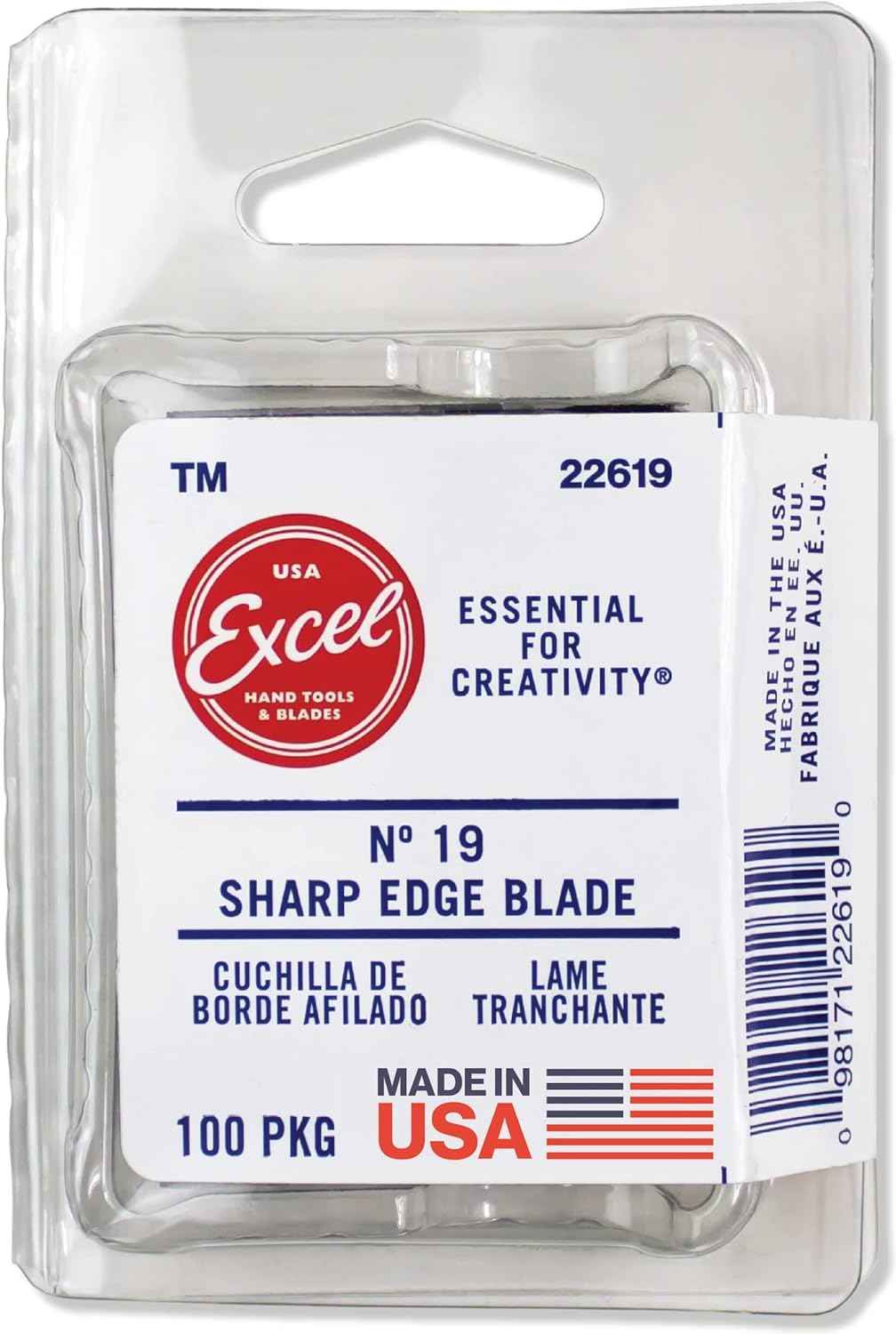 Excel Blades #19 Angled Wood Chisel Blades – 100-Pack 1-Inch Carbon Steel Craft Knife Replacement Blades – Ideal for Cutting, Chiseling, and Precision Carving - Made In USA