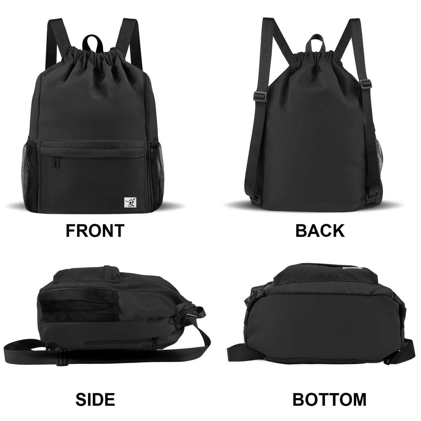 Risefit Drawstring Backpack with Mesh Pockets String Gym Bag Sackpack Sandproof Water Resistant Beach Backpack for Men Women