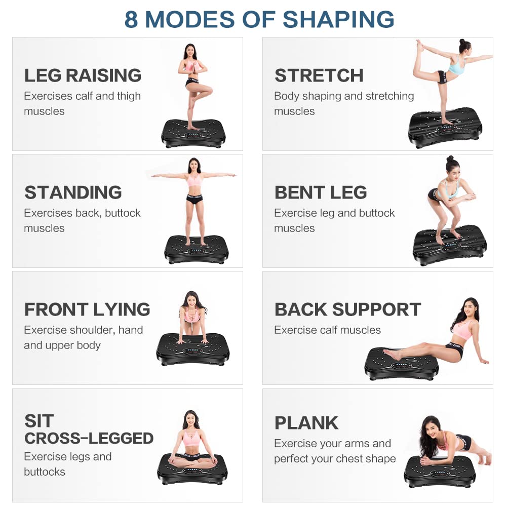 NIMTO Vibration Plate Exercise Machine Whole Body Workout Vibration Fitness Platform for Home Fitness & Weight Loss + Remote + Loop Resistance Bands, 999 Levels(Black)