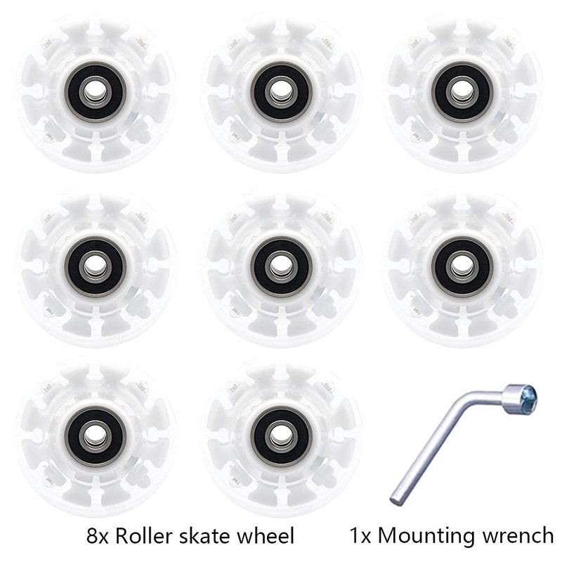 Nezylaf Light Up Roller Skate Wheels 8 Pack, 78A Hardness LED Skateboard Wheels with Premium ABEC-9 Bearings, Illuminating Roller Skate Accessories for Outdoor Indoor Quad Skates