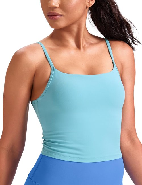 HeyNuts Cropped Cami Tank Top - Square Neck Spaghetti Strap Sports Bra for A-C Cups