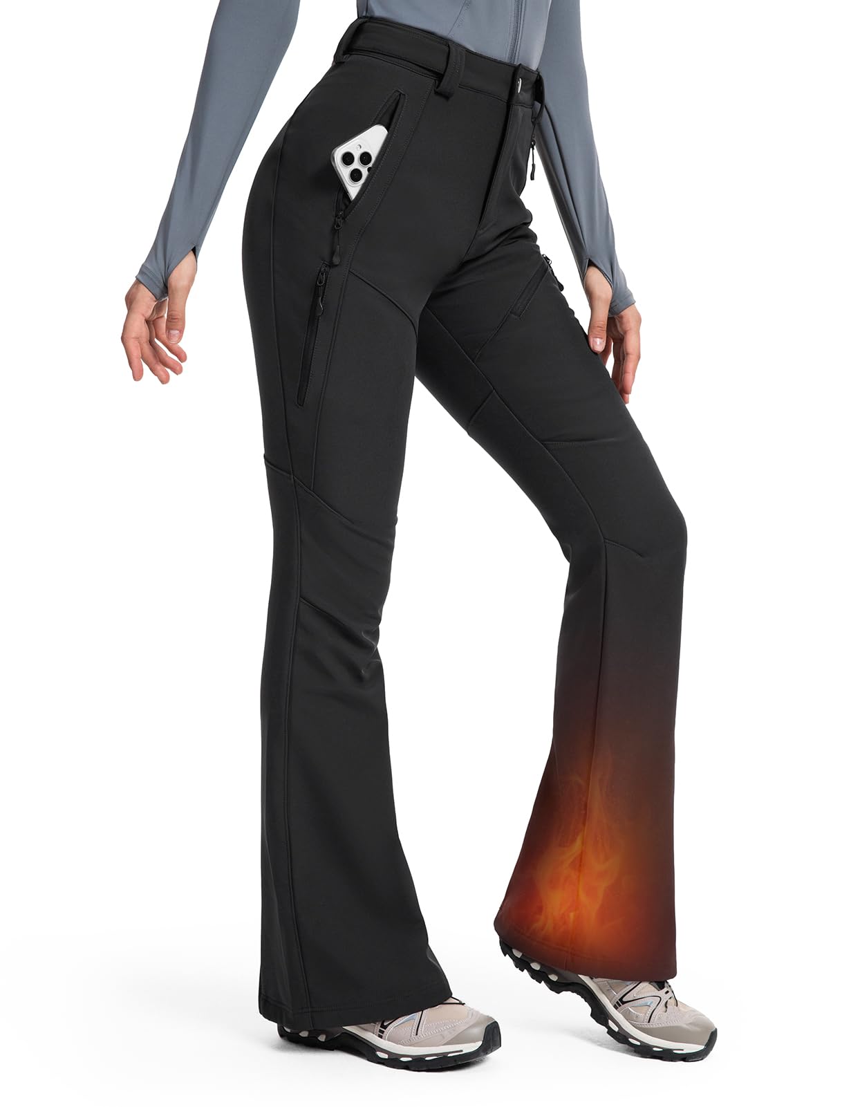 Moosehill Womens-Snow-Ski-Pants Water-Resistant Fleece Lined Warm Winter Hiking Thermal with 4 Zipper Pockets(Black, 8, 31")