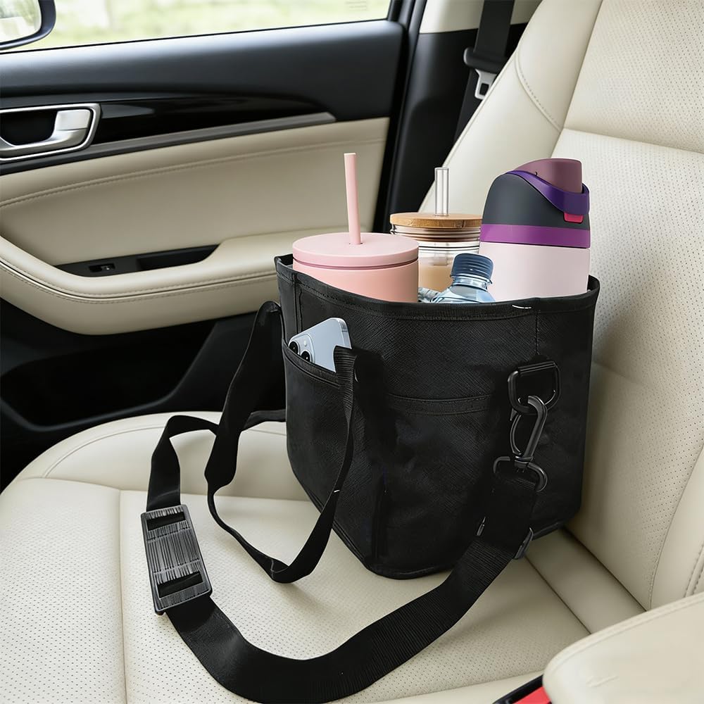 Skiennix 4 Compartment Drink Bag - Insulated Tumbler Carrier Caddy with Adjustable Strap | Pink