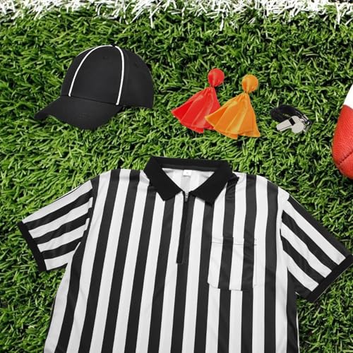 Men's Referee Costume Kit - Shirt, Hat, Whistle, Flags, Large