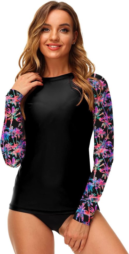 Deerose UPF 50+ Rash Guard Swim Shirt - Stylish Printed Surf Top for Women