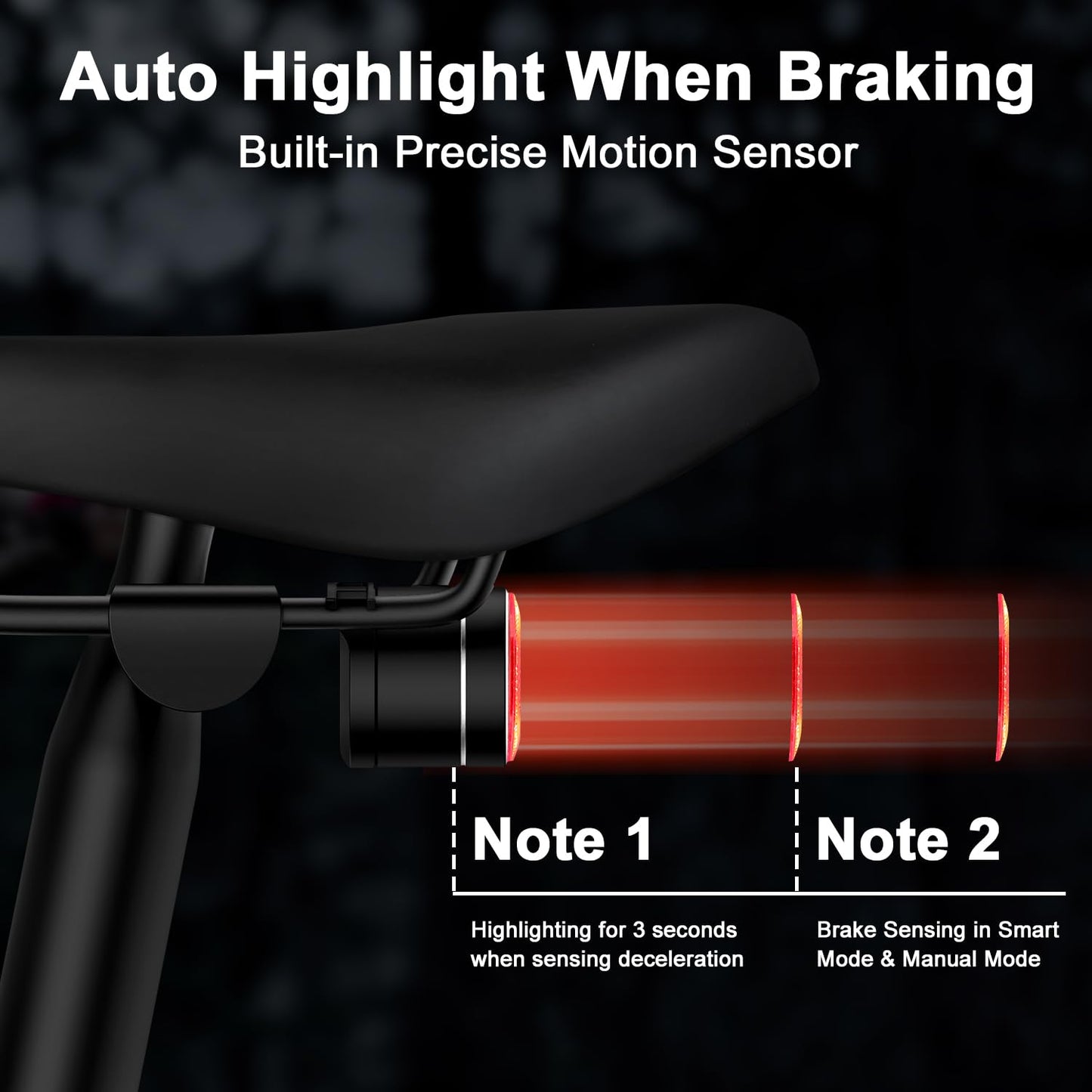 Smart Bike Tail Light, Auto On/Off, Brake Sensing Rear Bike Light, USB C Rechargeable Bicycle Rear Light for Night Riding, 4 Light Modes, IPX6 Waterproof