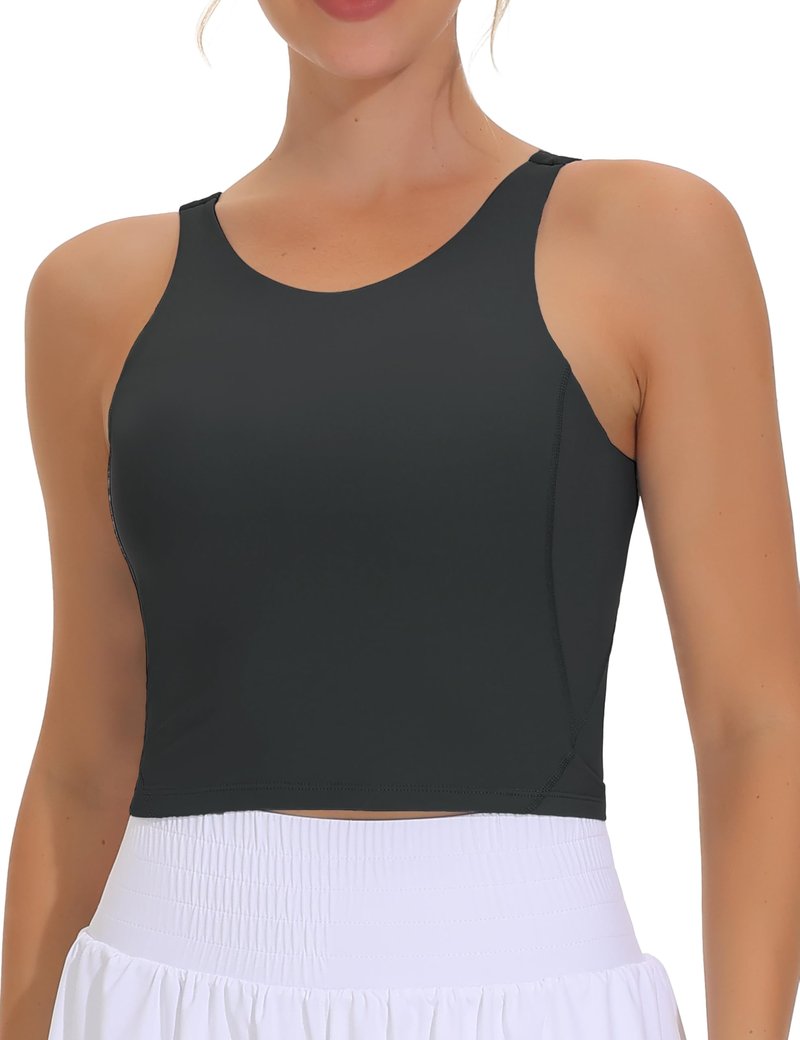 THE GYM PEOPLE Women's Sports Bra Sleeveless Workout Tank Tops Running Yoga Cropped Tops with Removable Padded Charcoal Grey