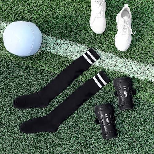 Soccer Shin Guards with Fitted Socks for Kids - Black, Size S