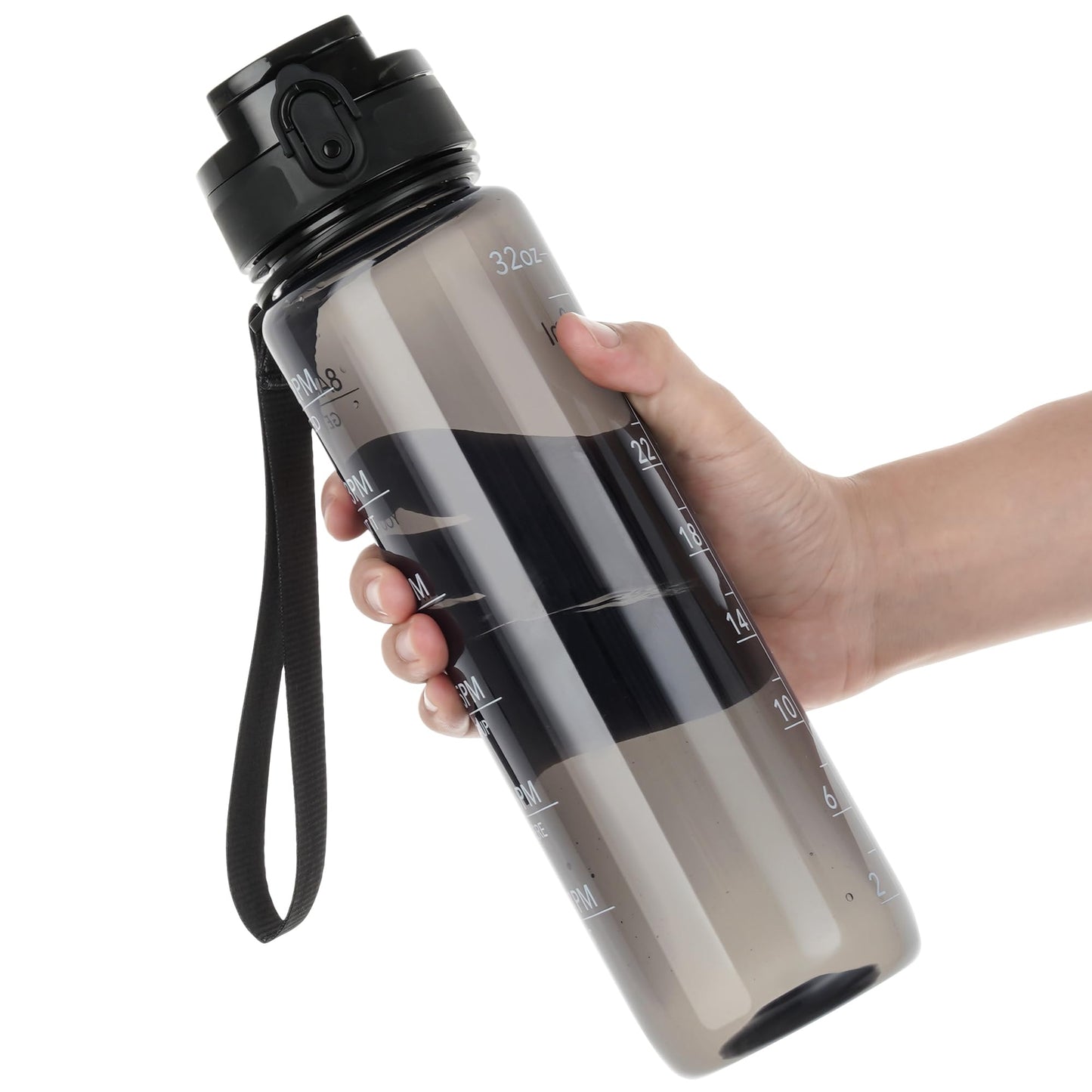 OLDLEY Water Bottle 32oz, Durable and Leakproof Water Bottles Motivational with Time Marker, Tritan, BPA Free, Wide Mouth, Gym, Travel, Home, School, Office, Clear Black
