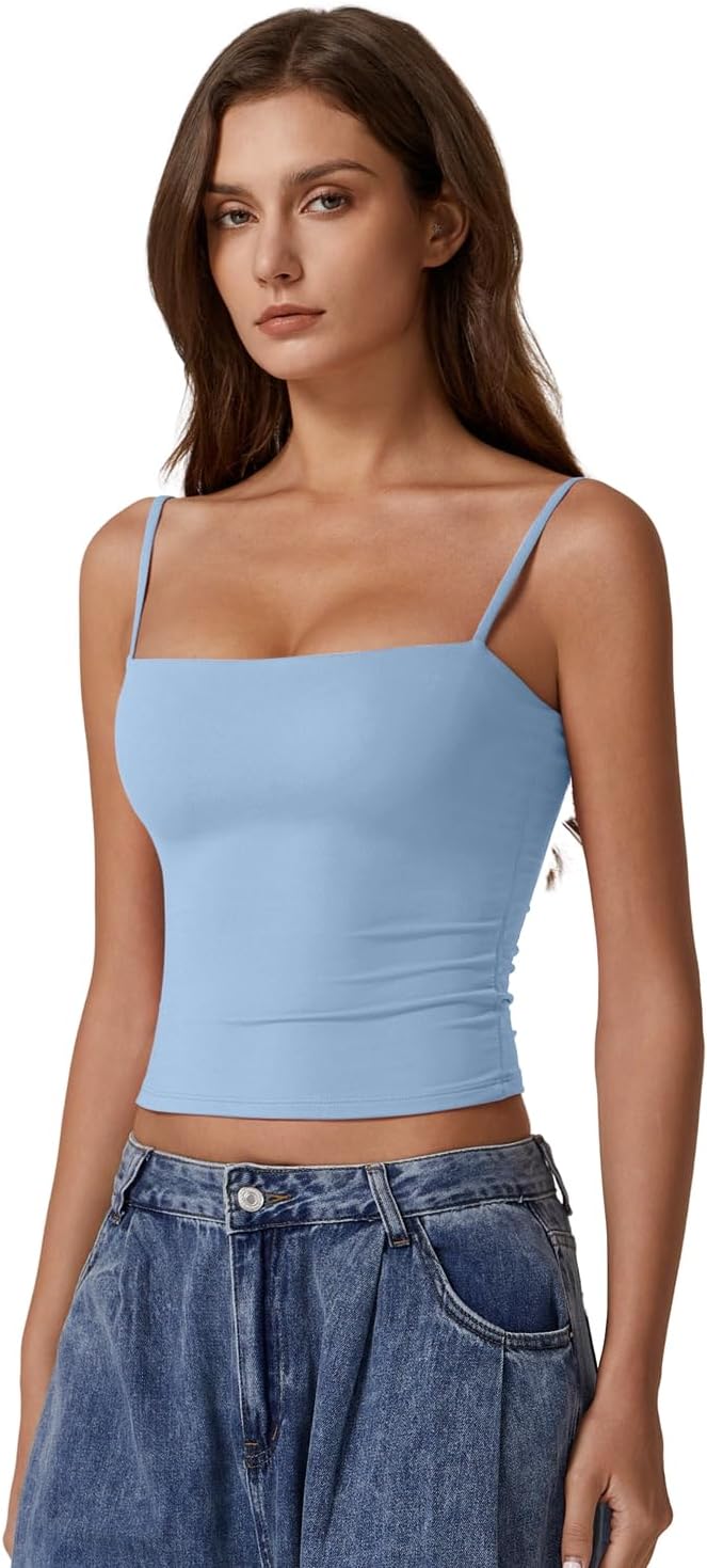 QINSEN Women's Adjustable Spaghetti Strap Tank Top - Double Lined Sleeveless Camisole