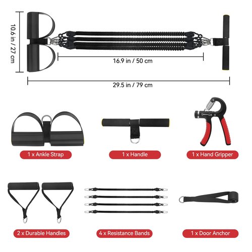 2026 Upgrade Pedal Resistance Band, 4-Tube Elastic Pull Rope Fitness Sit-up Exercise Equipment at Home Gym Arm Abs Workout Equipment Leg Stretching Equipment with 1Pcs Grip Strength Trainer (Black)