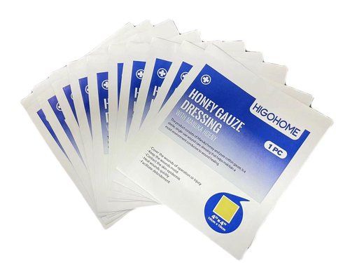 HIGOHOME Manuka Honey Gauze Dressing, 4"x4"- 10 Individual Pack, Manuka Honey Wound Care Gauze, for Cuts, Scald and Burns for Wound Healing Dressing