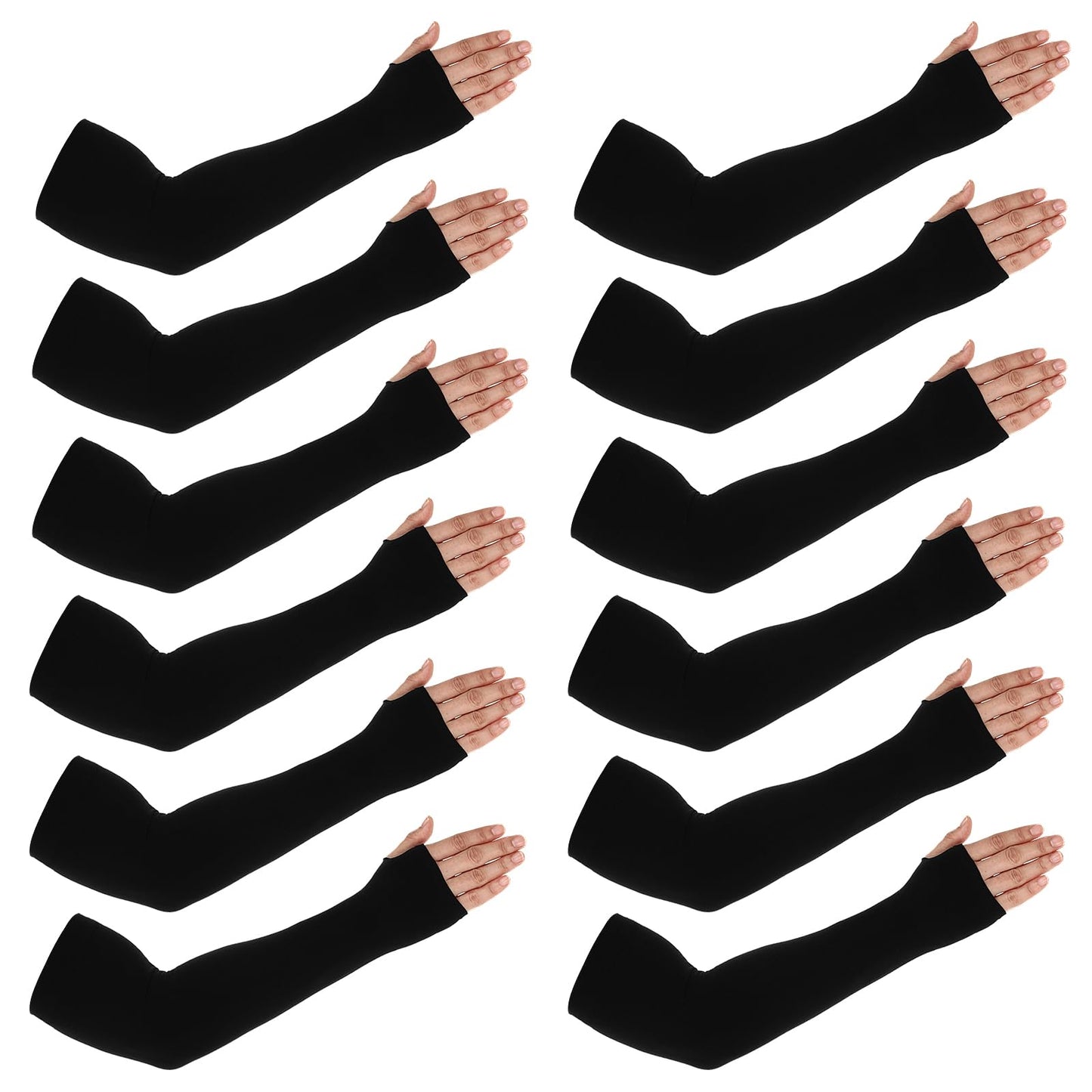 6 Pairs Black Arm Sleeves for Men Women to Cover Arms with Thumb Holes Sun Protection Arm Sleeves Volleyball Nylon Football Arm Sleeve to Cover Arms Sport Sun Protection Ice Silk Sleeves(35*10cm)