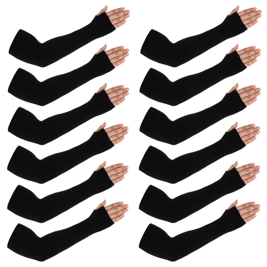 6 Pairs Black Arm Sleeves for Men Women to Cover Arms with Thumb Holes Sun Protection Arm Sleeves Volleyball Nylon Football Arm Sleeve to Cover Arms Sport Sun Protection Ice Silk Sleeves(35*10cm)