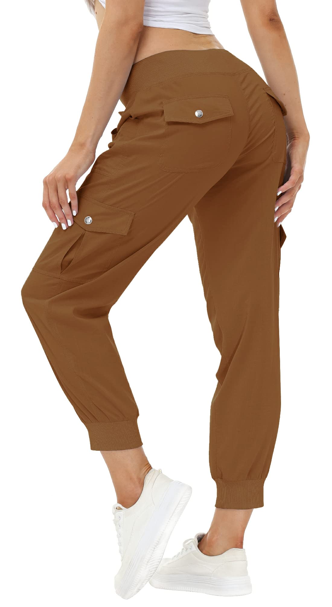 MoFiz Womens Lightweight Quick Dry Cargo Pants Outdoor Summer Travel Casual Sports Hiking Jogger Sweatpants Button Pockets Earthy Yellow M