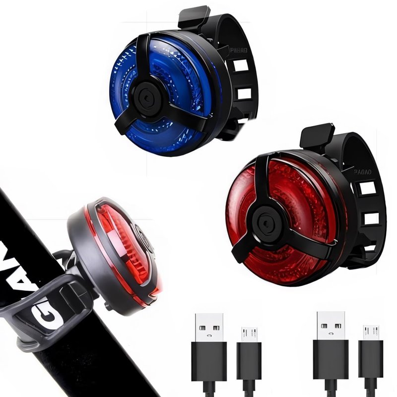 Bike Tail Light 2 Pack, USB Rechargeable LED Bicycle Tail Light Bright Bicycle Rear Cycling Safety Flashlight, 5 Light Mode Options for Adults Kids Men Women Road Mountain(Red Blue)
