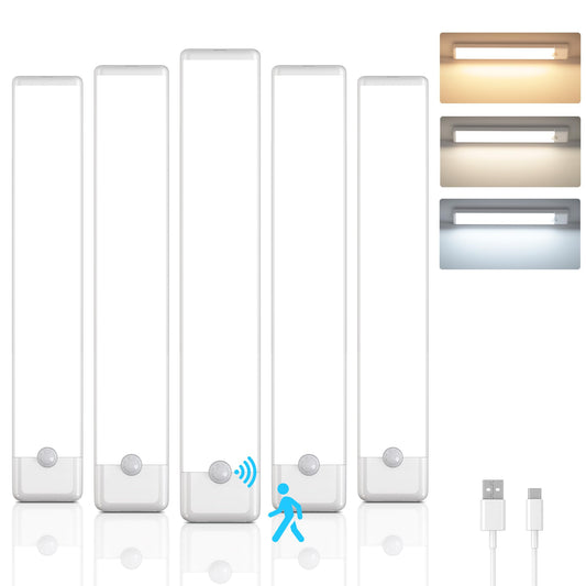 YLXS 5-Pack Motion Sensor Under Cabinet Light, 3 Color Temperature Dimmable Rechargeable Magnetic Closet Light 7.9 inch Wireless Under Counter Light