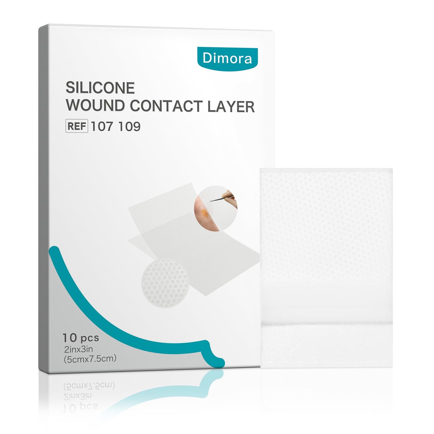 Dimora Wound Contact Layer, Silicone Non-adhering Wound Dressing, Transparent Pads Bandages Sheets for a Wide Range of Exuding Wounds, 2in x 3in (5cm x 7.5cm), 10 pcs