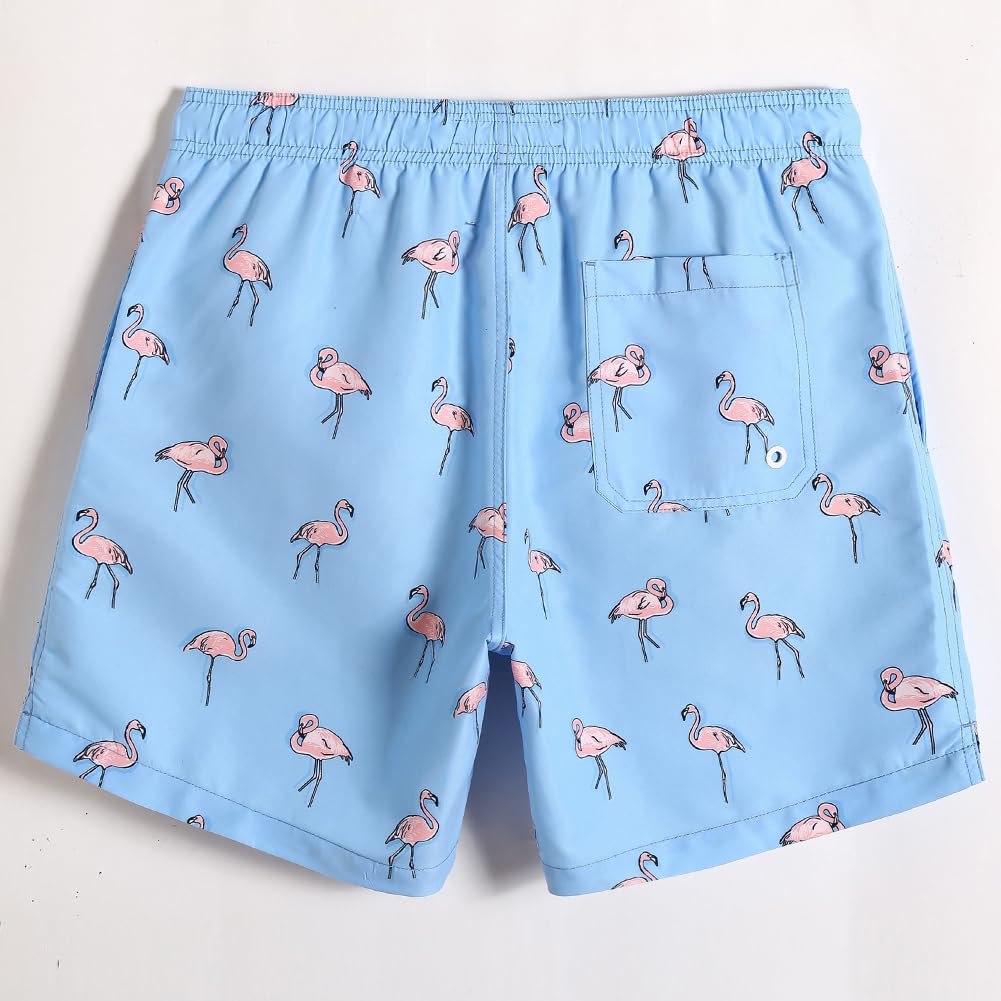 maamgic Mens Swim Trunks Quick Dry Swim Shorts with Mesh Lining Funny Swimwear Bathing Suits 7inch Flamingo Blue X-Small