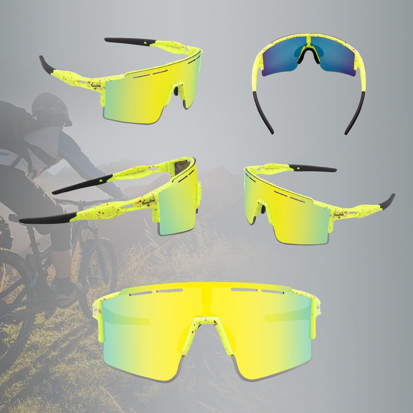 BangLong Cycling Sunglasses Polarized Sports Glasses for Men Women with 3 Interchangeable Lenses for Running Baseball Glasses