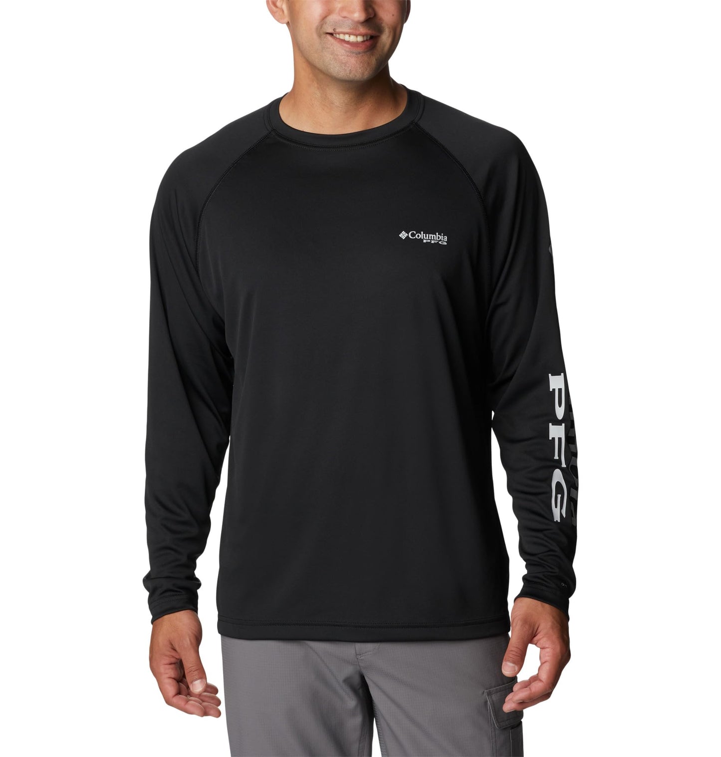Columbia Men's PFG Terminal Tackle Long Sleeve Fishing Shirt, Black/Cool Grey Logo, 5X