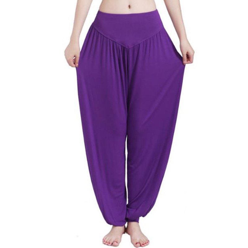 Super Soft Woman Modal Harem Pants Elastic Yoga Pants Dance Pants Sport Pants (Size M, Purple)