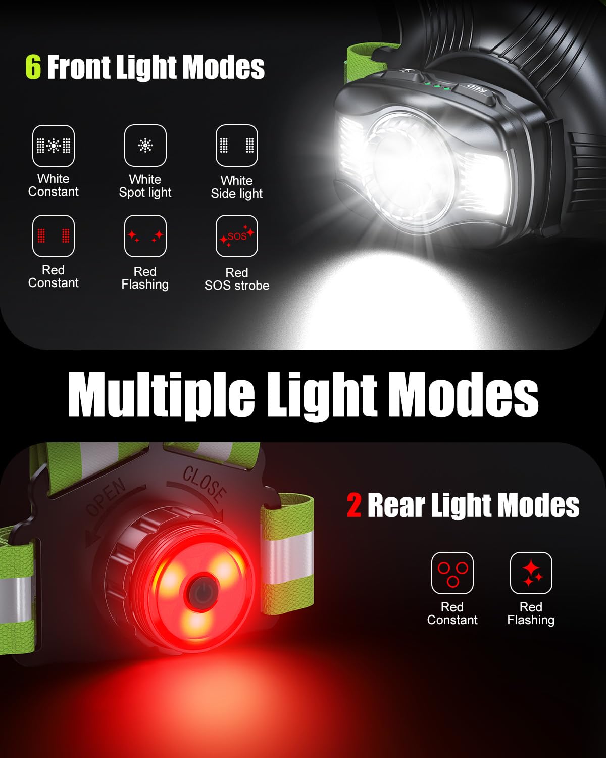Dawinga Running Lights for Runners with Rear Light, 500 Lumens Running Light with 45° Adjustable Beam & IPX4 Waterproof, Rechargeable Reflective Vest Gear for Night Walking/Jogging, 4-20Hrs Runtime
