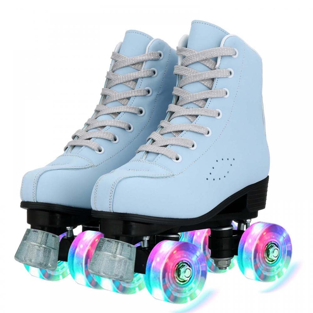 XUDREZ Women's SkyBlue Frosted Material Roller Skates, Classic Double-Row High-top Skates for Beginner, Indoor Outdoor Use (US:8)