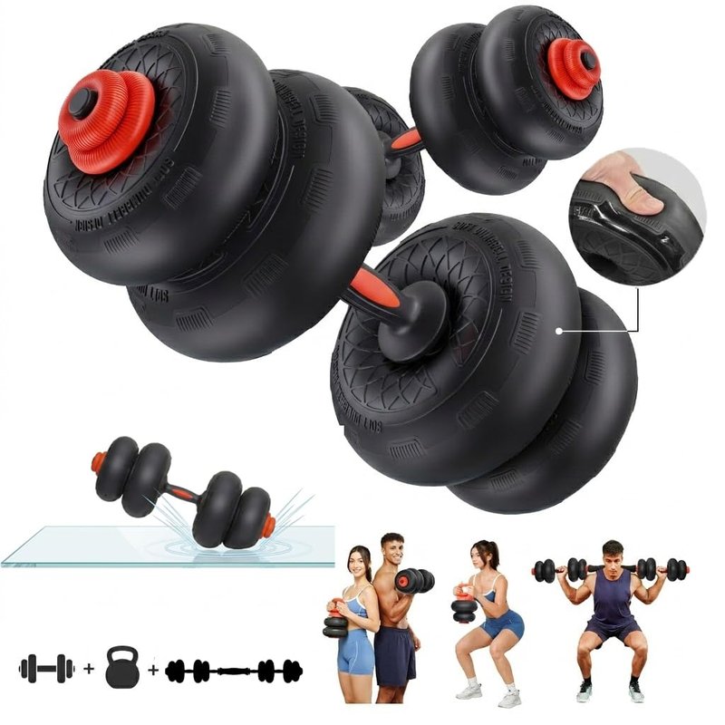 Yoleo Adjustable Dumbbell Set, 45Lbs Free Weight Set with Silent Anti-Collision Air Cushion with Connector, 5-in-1 Dumbbells Set Includes Barbell, Kettlebells, Push up Stand, Weight Plate, Exercise & Fitness Dumbbells Weight Set for Home Gym Suitable Men/