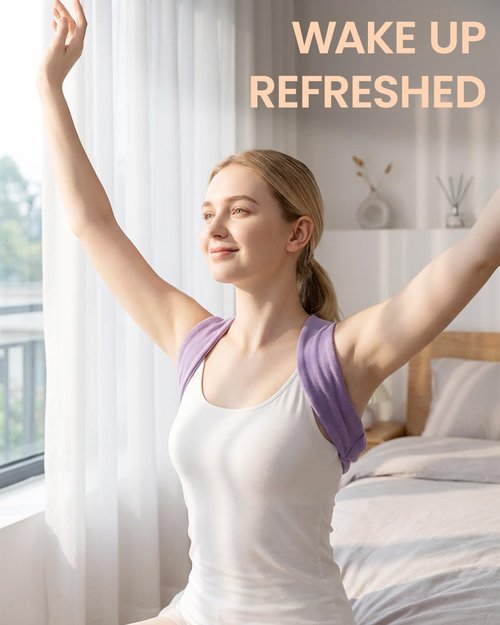 RNEMP® Sleep Upper Back Brace Posture Corrector for Women, Ultra-Soft Lavender Back Straightener Posture Brace for Women, Lightweight & Airy, for All Night Spine Alignment & Morning Relief
