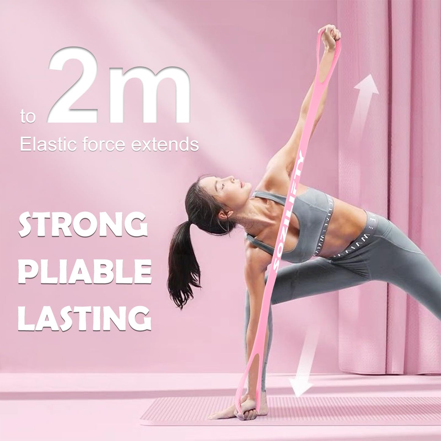 Figure 8 Resistance Band (Upgraded),Elastic Band, Stretch Bands, with Storage Bag, for Arm,Shoulder, Back,Leg Stretching Workout, Portable Home Office Elastic Ropes for Yoga, Pilates (Pink)