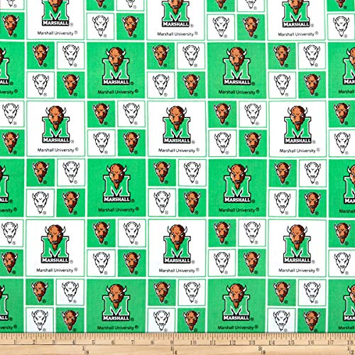 Marshall University Cotton Fabric by the Yard - Green/White