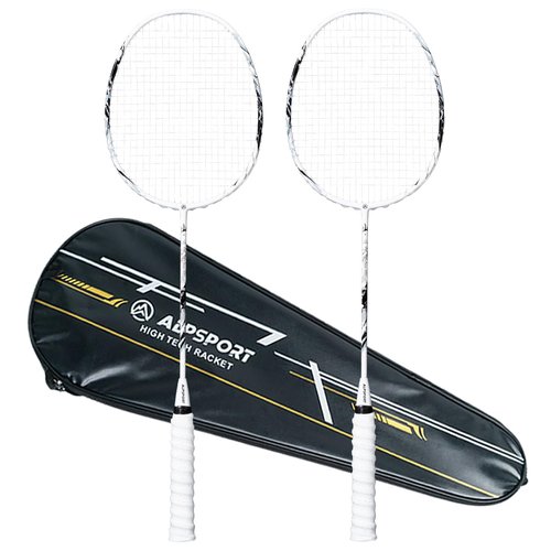 ALPSPORT Ink Mountain Painting Original Design 4U G5 Pro Graphite Badminton Rackets Sets of 2, Full Carbon Fiber Racquets with 1 Leather Bag, 2 Tied Grips Tapes, Sports Padel Raket for Training