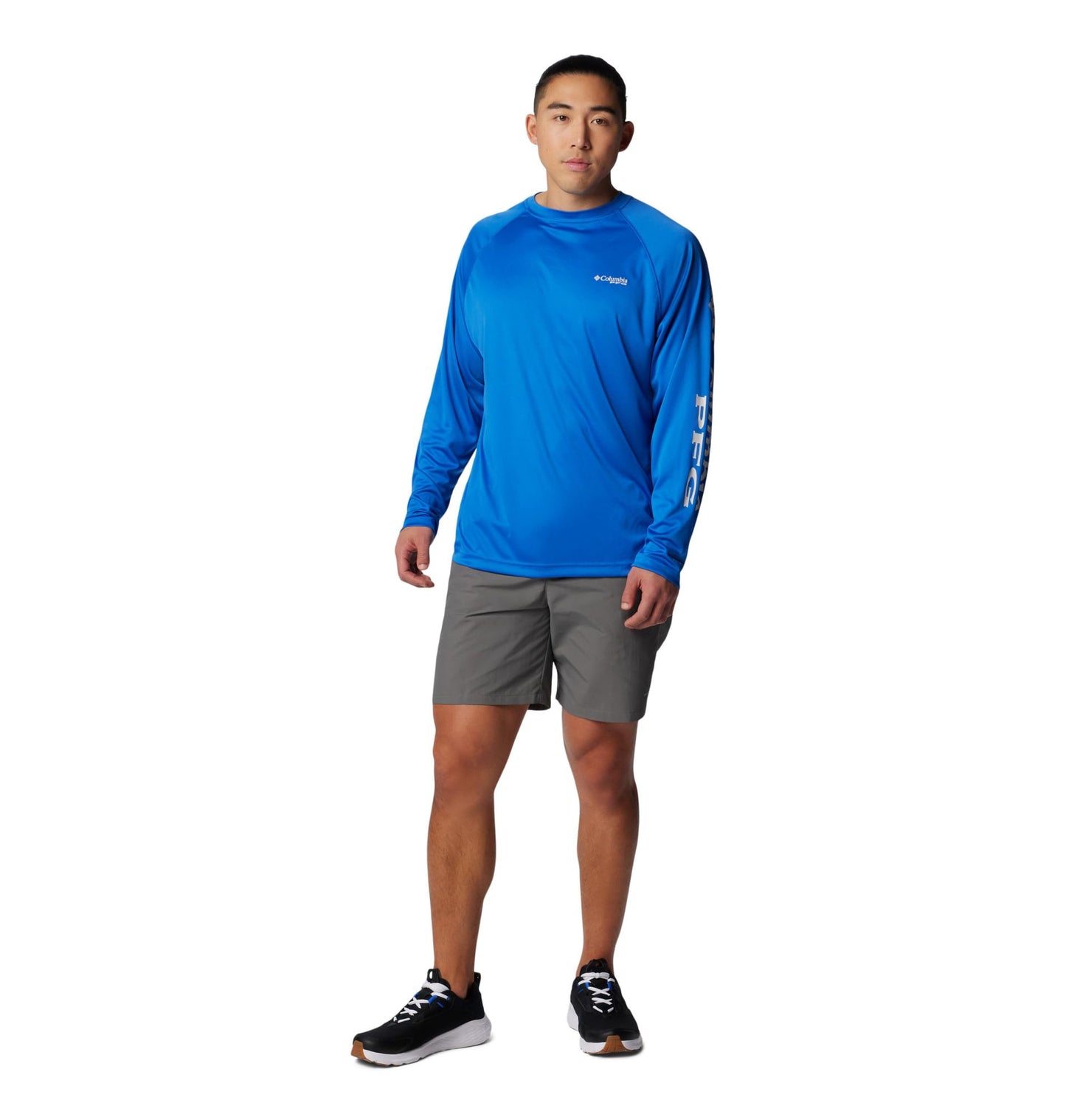 Columbia Men's PFG Terminal Tackle Long Sleeve Fishing Shirt, Vivid Blue/Cool Grey Logo, 5X Tall