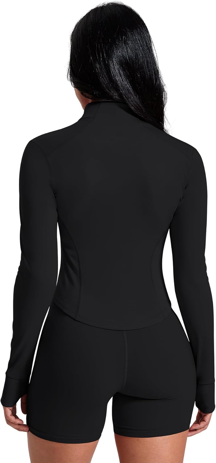 AVGO Women's Workout Jacket - Lightweight Zip-Up Crop Top for Running | Slim Fit with Thumb Holes
