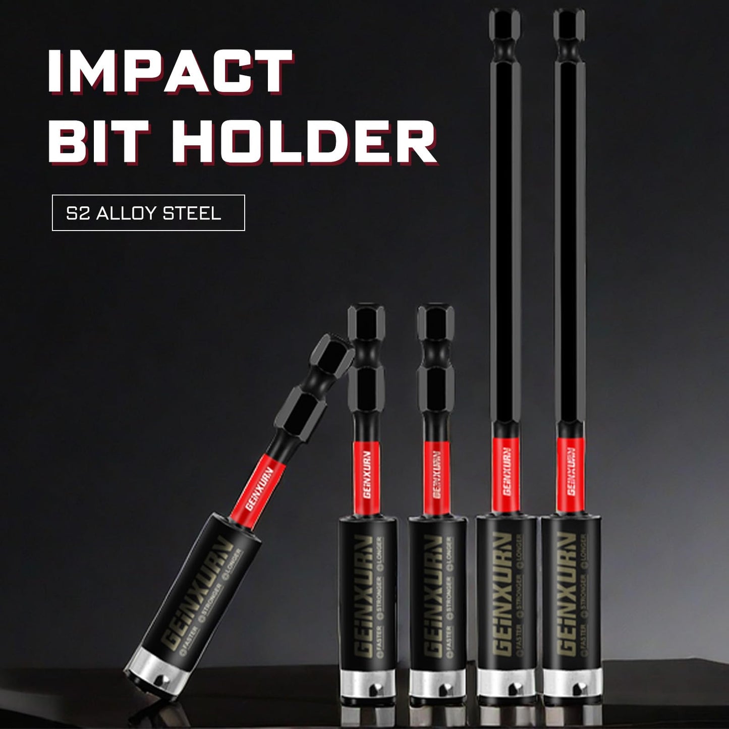 Geinxurn 1Pcs Impact Magnetic Screwdriver Bit Holders, 12Inches Extension Socket Drill Bit Holder S2 Alloy Steel Hex Shank Quick-Change Drill Bit Guide