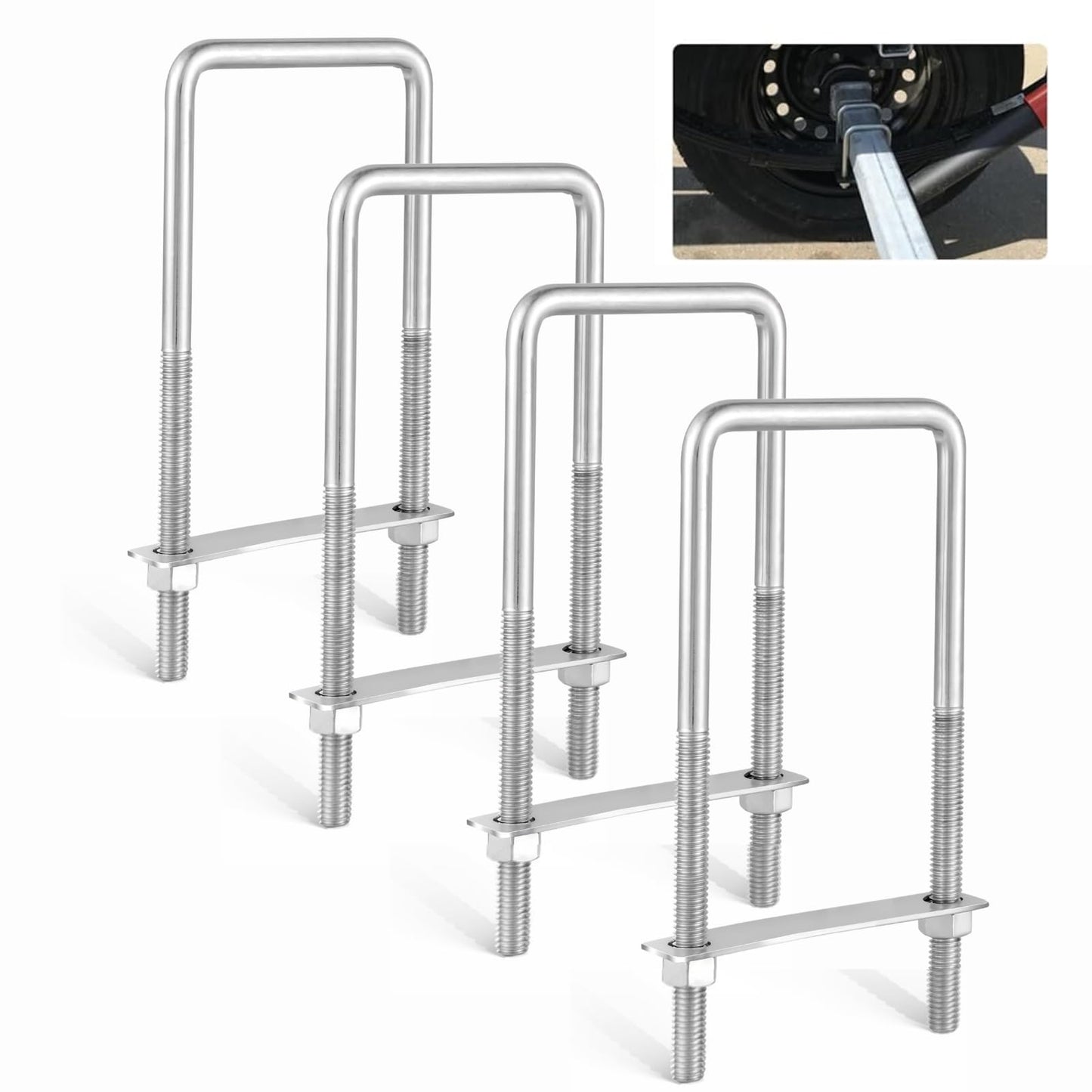 Anina 4PCS Square U Bolts with Frame Plates and Nuts 3/8'' X 3'' X 7'' Stainless Steel U Clamp Bolts for Automobiles Trailer, Ski Boat, Tube, Sailboat Trailer
