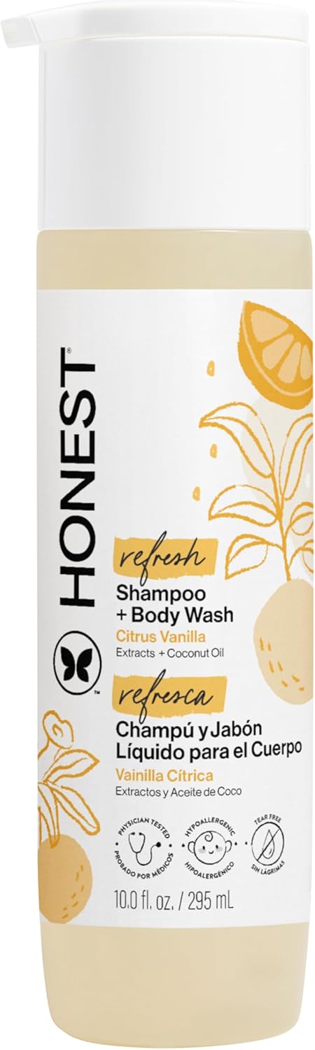 The Honest Company 2-in-1 Cleansing Shampoo & Body Wash - Gentle, Tear-Free, Hypoallergenic, Citrus Vanilla, 10 fl oz