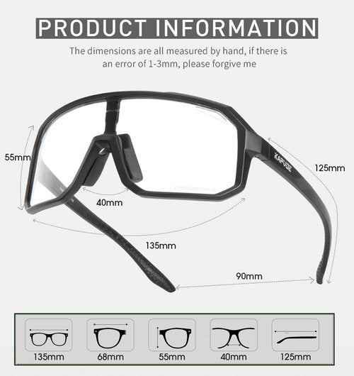 KAPVOE Photochromic Cycling Glasses for Men Women Mountain Bike Sunglasses Anti-fog Sunglasses for Outdoor K62
