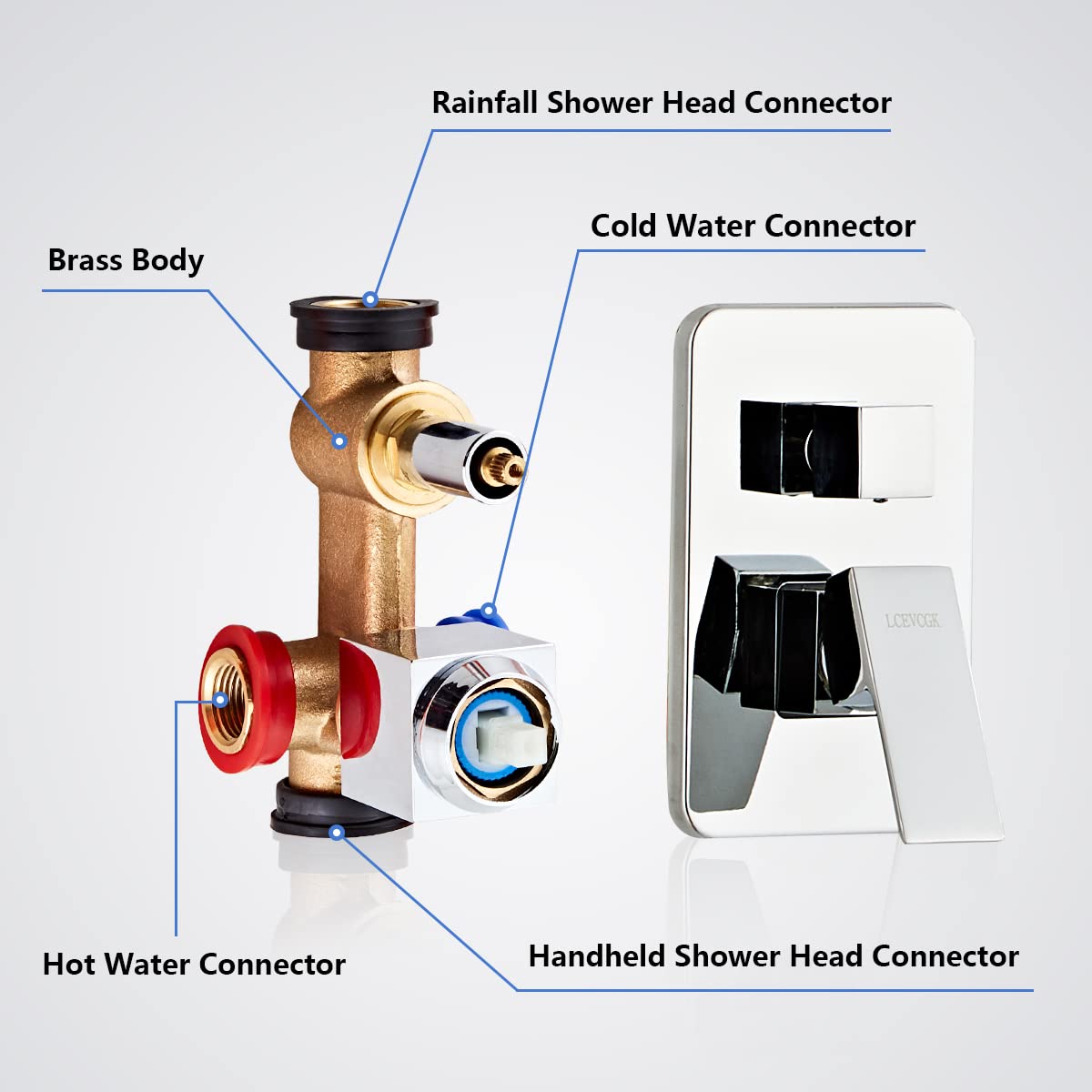 LCEVCGK Shower Head - Shower Faucet Set Square Shower Combo System with 8'' Rainfall Shower Head Wall Mount Handheld Shower, Stainless Steel with Chrome Finish Bath Shower Head,Chrome