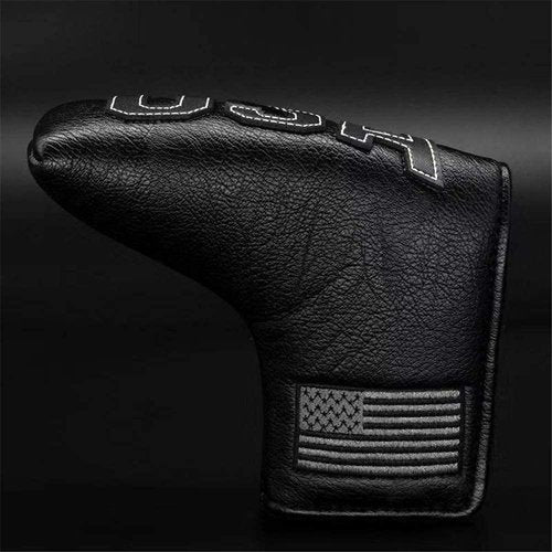 Barudan Golf Black Putter Headcover Covers Cover Putters Magnetic USA Flag Blade Putter Headcovers with Magnet (Black-White Stitching-Upgrade)