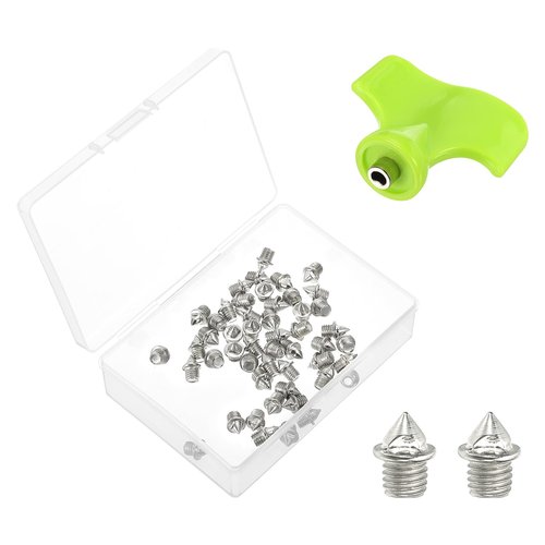 PATIKIL 3/16 Inch Steel Track Spikes, 50 Pack Sports Shoes Spikes Replacement Accessories with Spike Wrench for Long Jumping Running, Silver Tone
