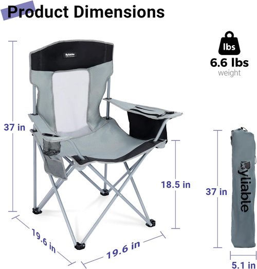 Byliable Portable Camping Chair - Lightweight Foldable Design with Drink Holder & Cooler Pouch | Gray/Black
