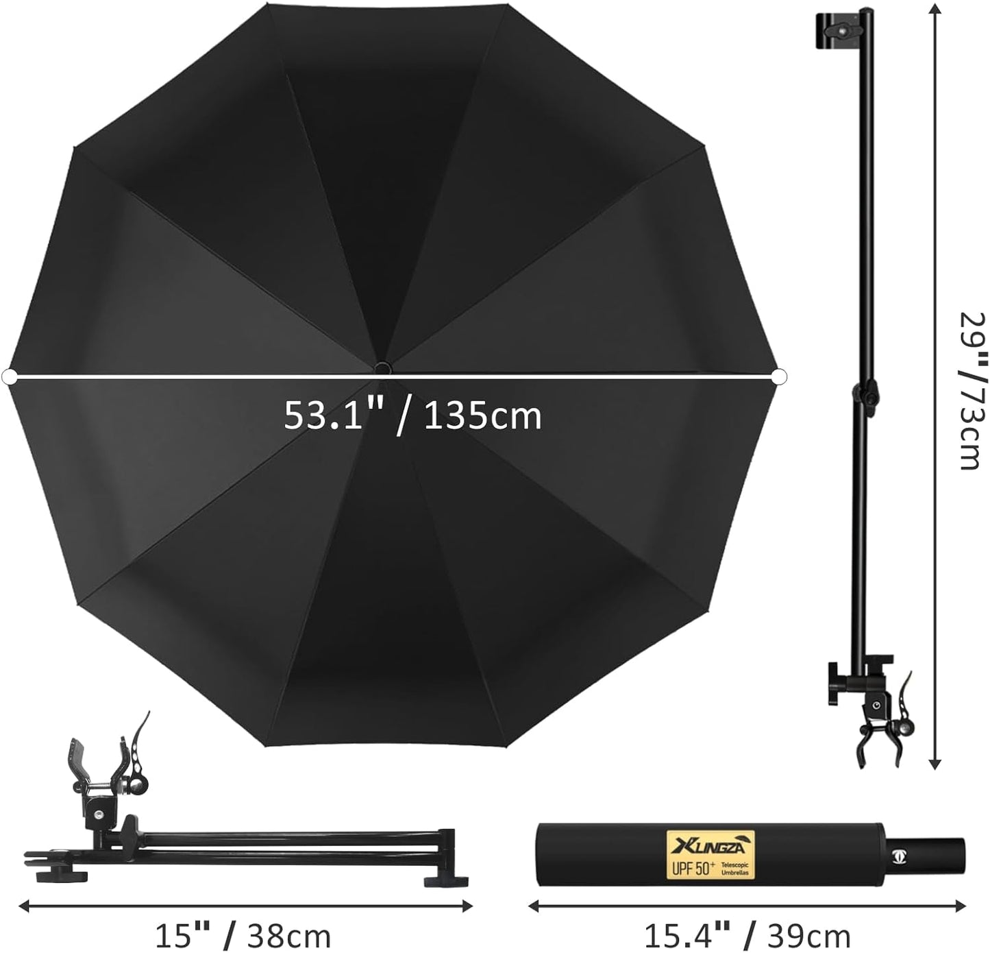 XLINGZA Beach Umbrella - UPF 50+ Protection with Adjustable Universal Clamp - Perfect for Outdoor Use